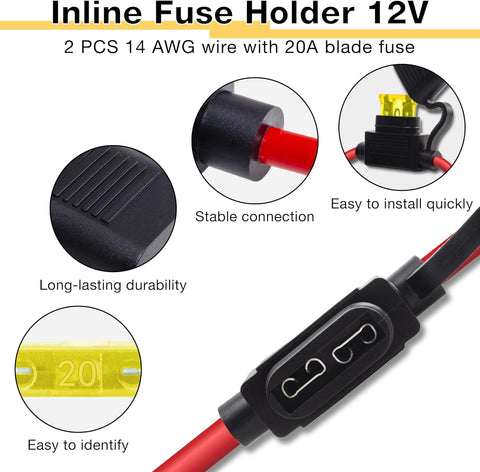 ecocstm 2 PCS Inline Fuse Holders 12V, 14 AWG Car Gauge Inline Fuses