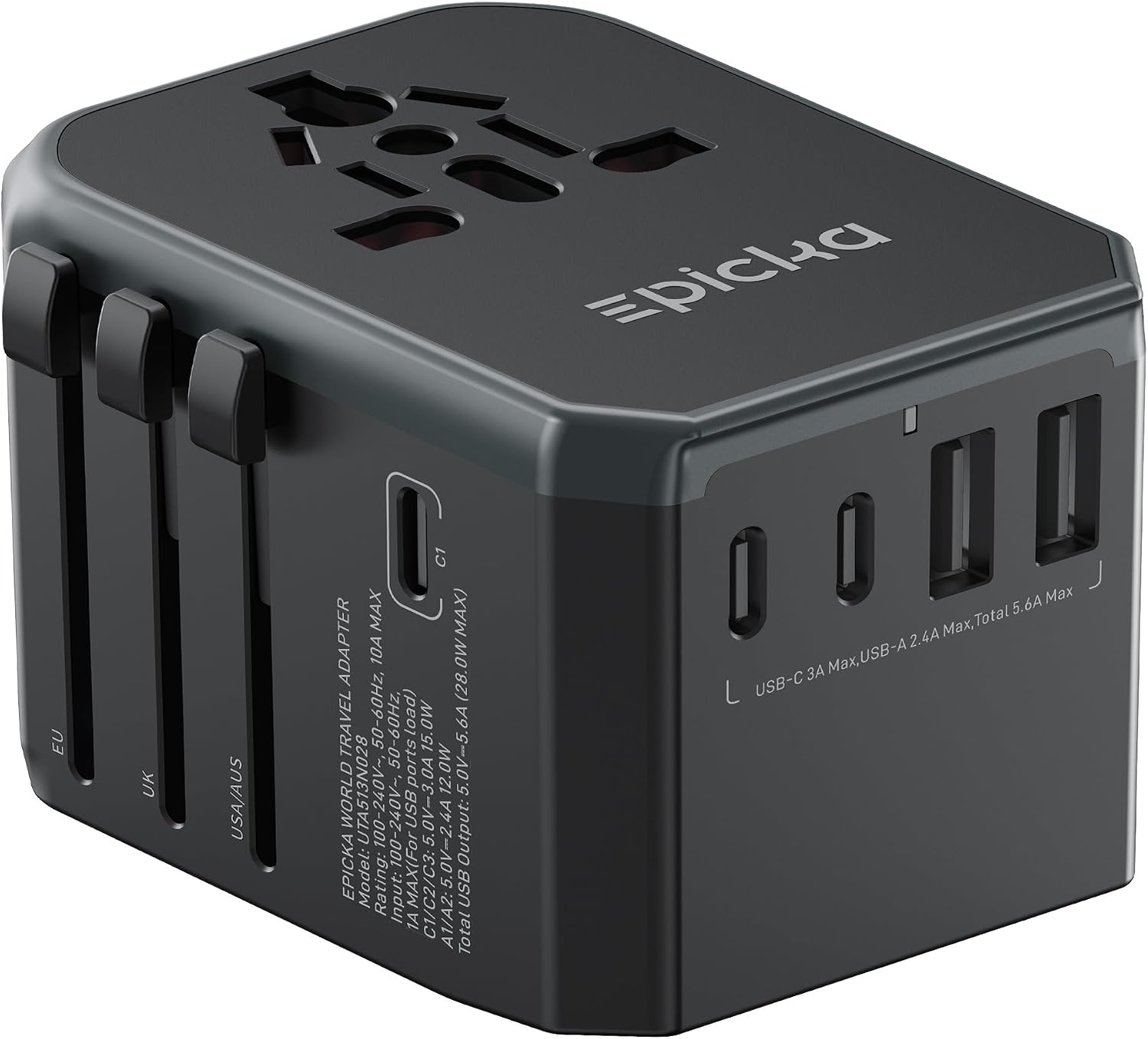 EPICKA Universal Travel Adapter with 1AC/3 USB-C/2 USB-A Ports