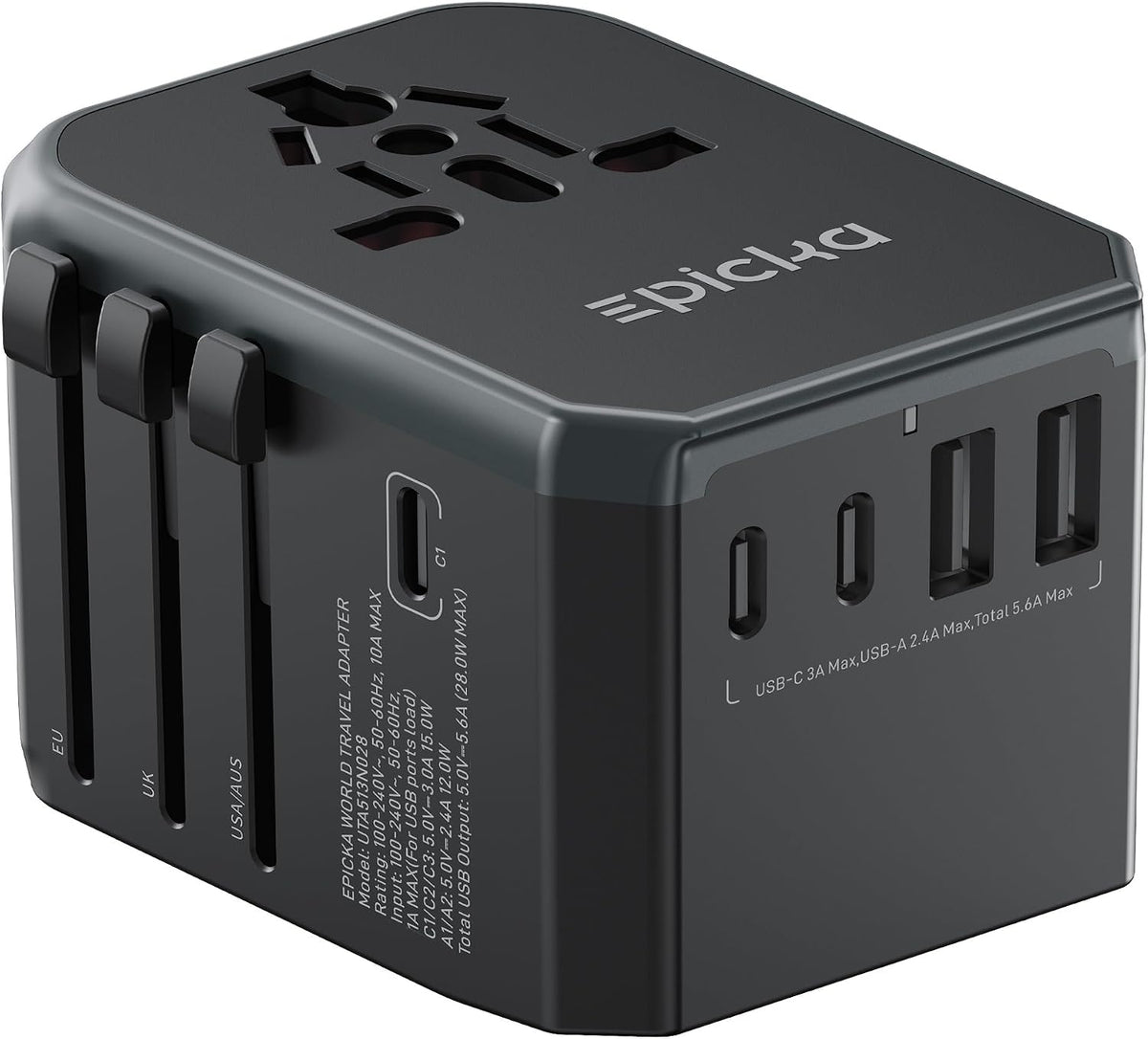 EPICKA Universal Travel Adapter with 1AC/3 USB-C/2 USB-A Ports