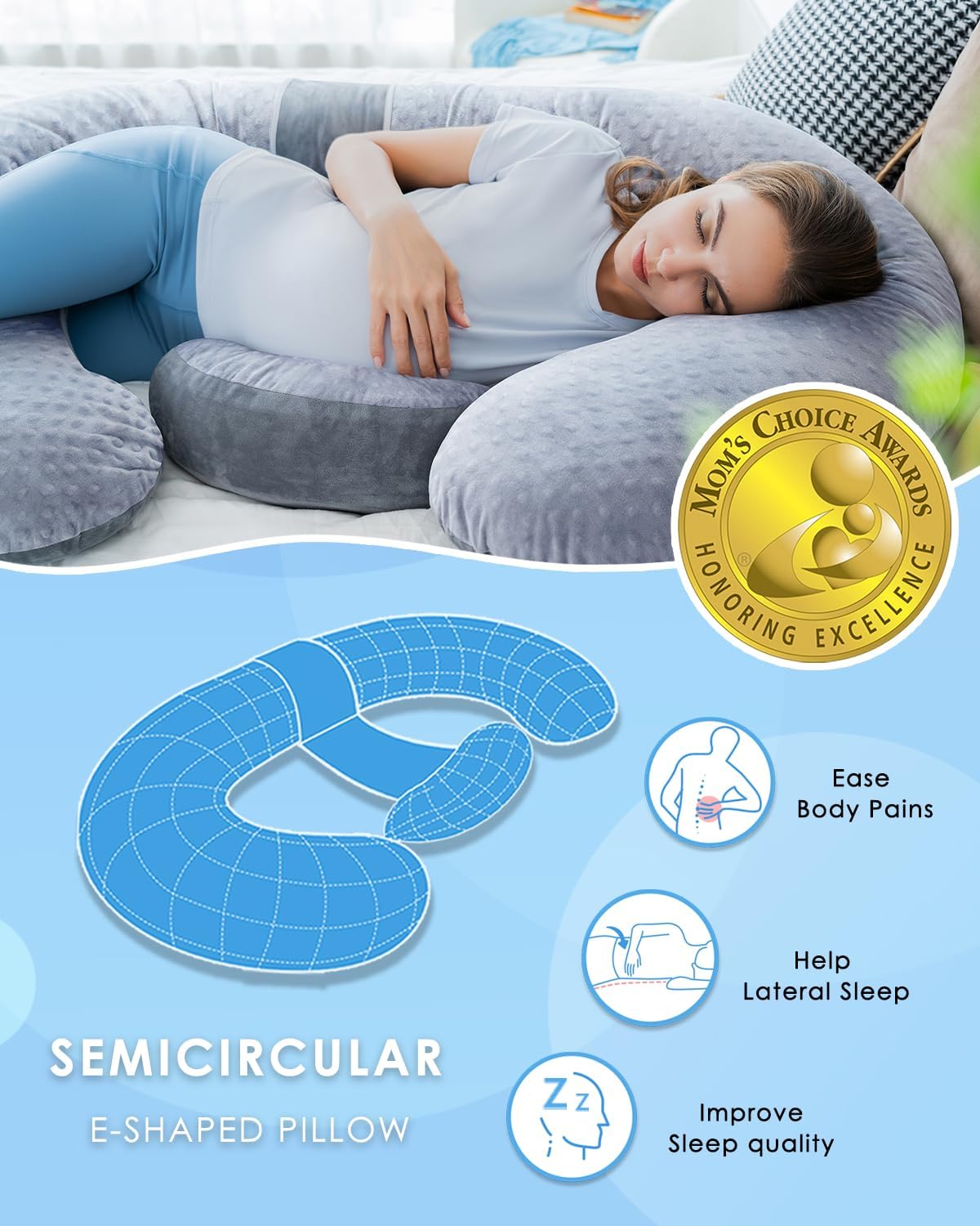QUEEN ROSE Pregnancy Pillow, Maternity Body Pillow, Wedge, Dual Grey Velvet