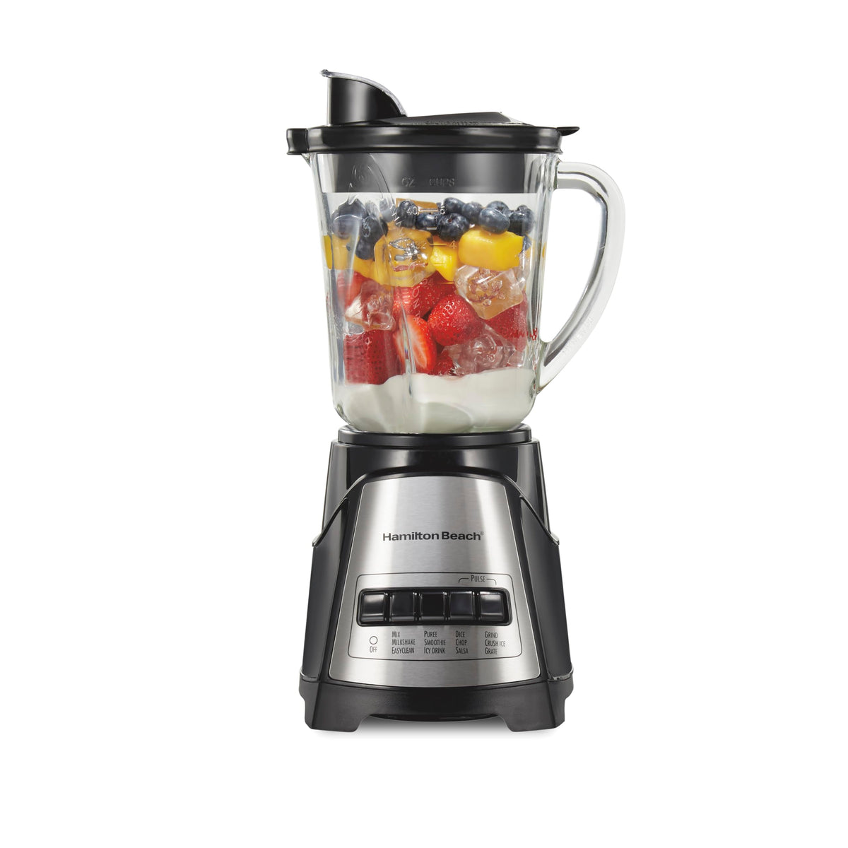 Hamilton Beach Power Elite Wave Action Blender For Shakes and Smoothies, 40 Oz Glass Jar, 12 Functions Including Puree, Crush Ice, Black, 700 Watts, Black (58148A)