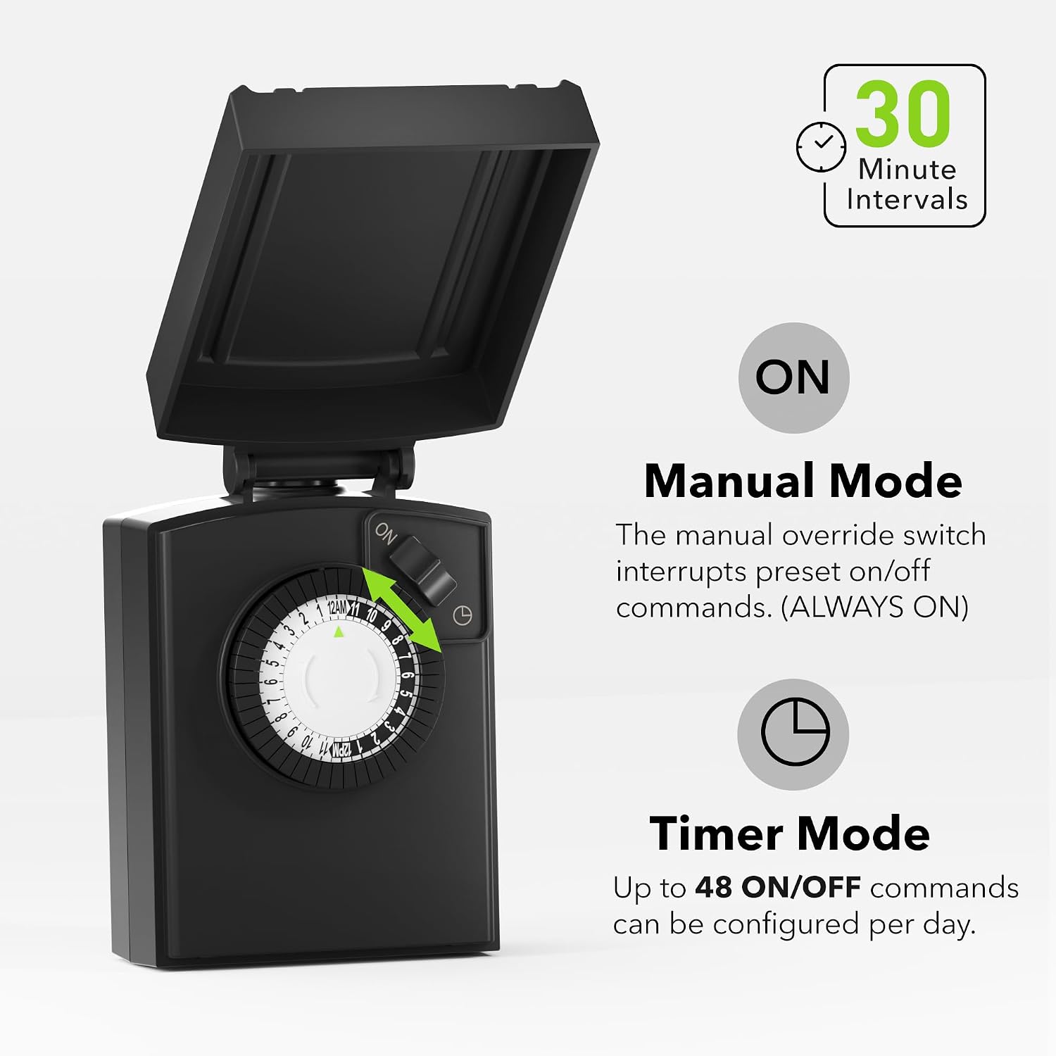 BN-LINK Outdoor 24-Hour Mechanical Timer Outlet, 2 Grounded Outlets