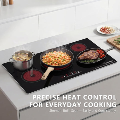 36 Inch Electric Cooktop, 5 Burner Built-In Ceramic Glass Stove Top, 9200W