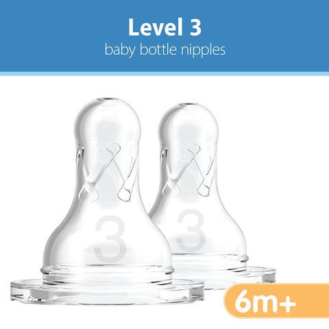 Dr. Brown’s Natural Flow Level 2 & Level 3 Narrow Baby Bottle Silicone Nipples, Medium-Fast Flow, 6m+, 100% Silicone Bottle Nipple, 6 Pack