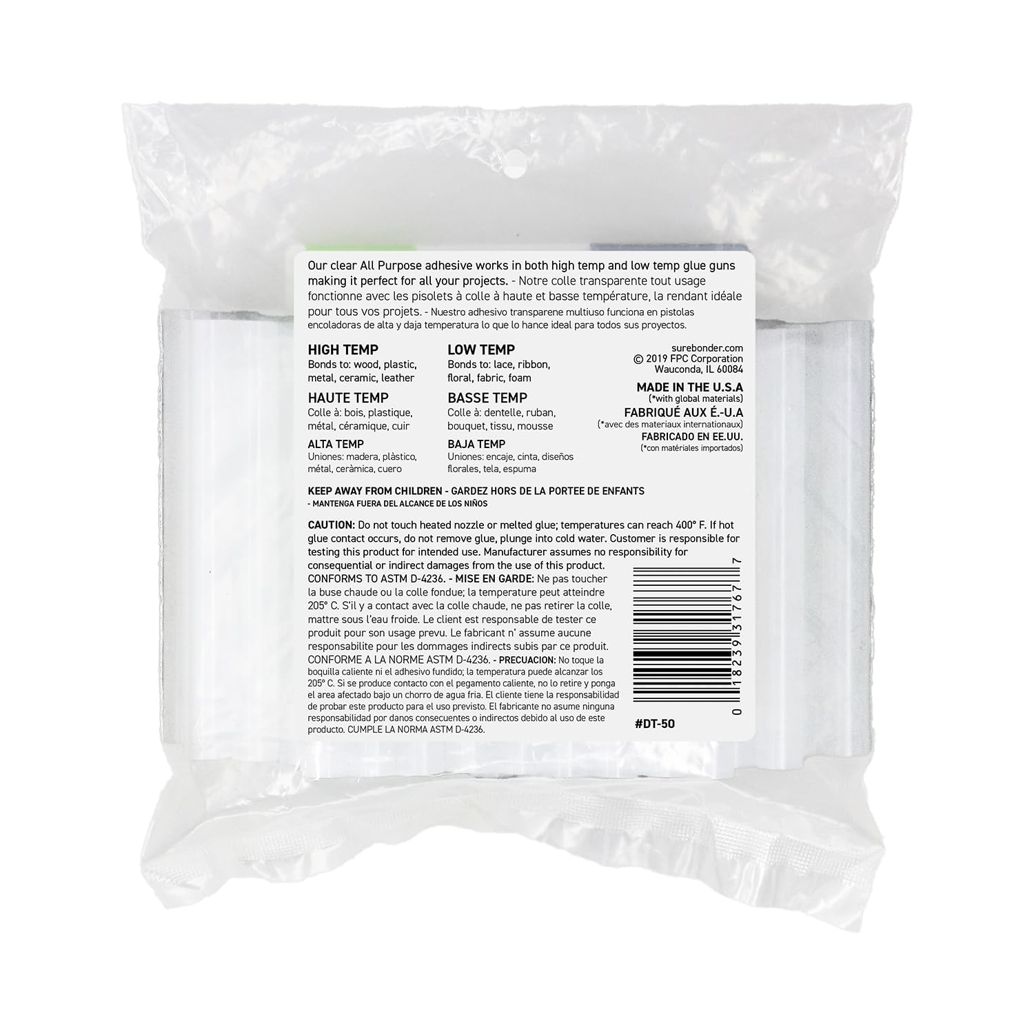 Surebonder Full Size Hot Glue Sticks 50-Pack, Clear, Non-Toxic, Multi-Temp, 4-Inch x 0.43-Inch for Full Size Glue Guns, DIY, Arts, Crafts & Home Repairs