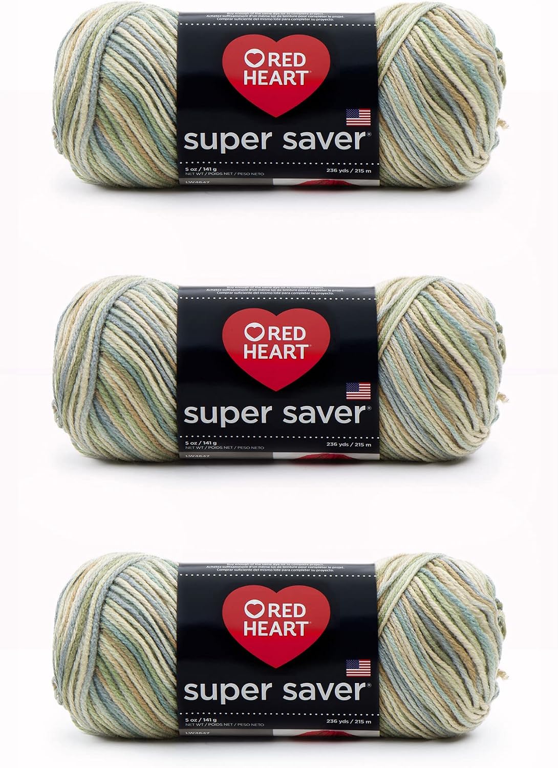 Red Heart Super Saver Yarn, 3 Pack, Aspen Print 3 Count