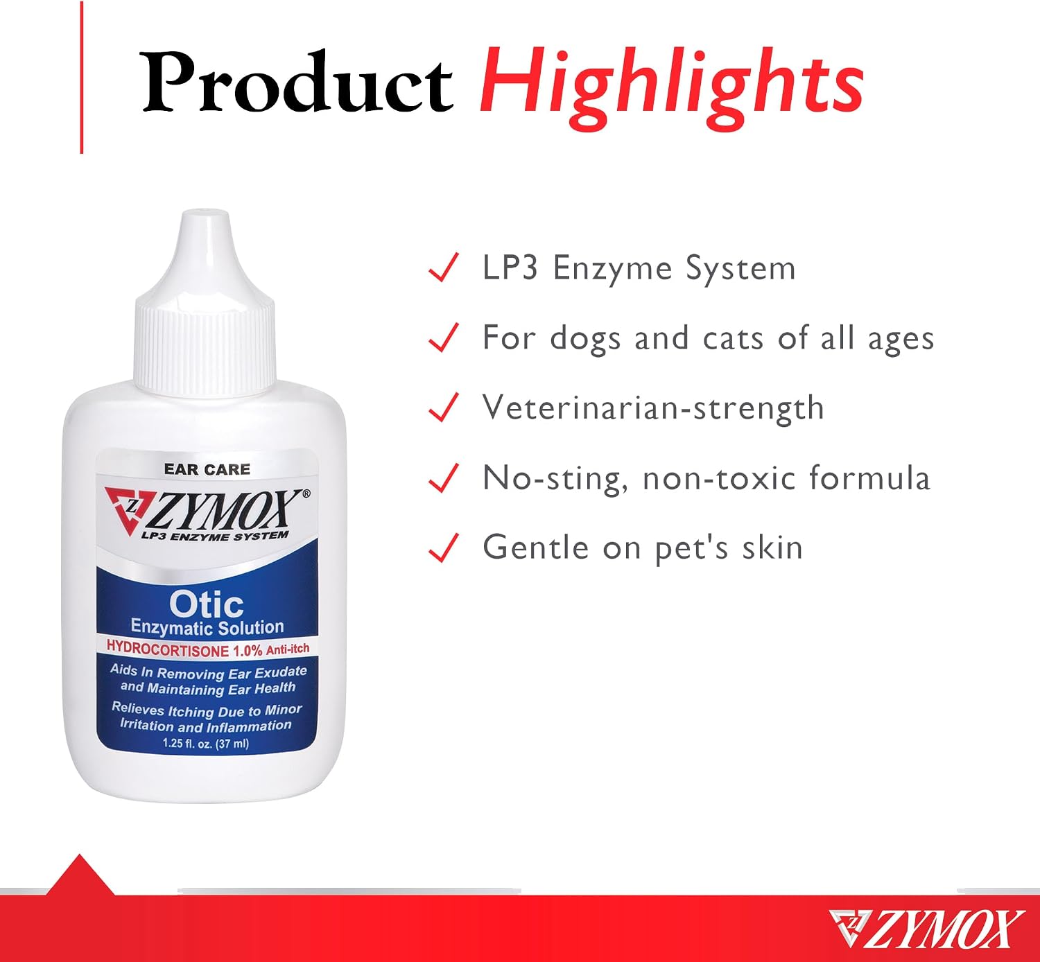 Zymox Otic Enzymatic Solution for Dogs and Cats to Soothe Ear Infections with 1% Hydrocortisone for Itch Relief, 1.25oz