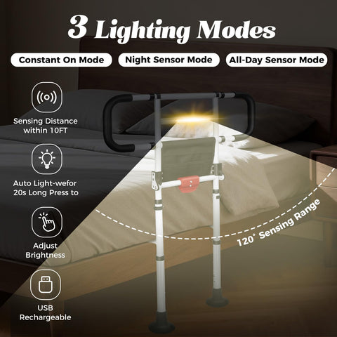 Bed Rails for Elderly Adults Foldable Safety Rail with Light 400LBS