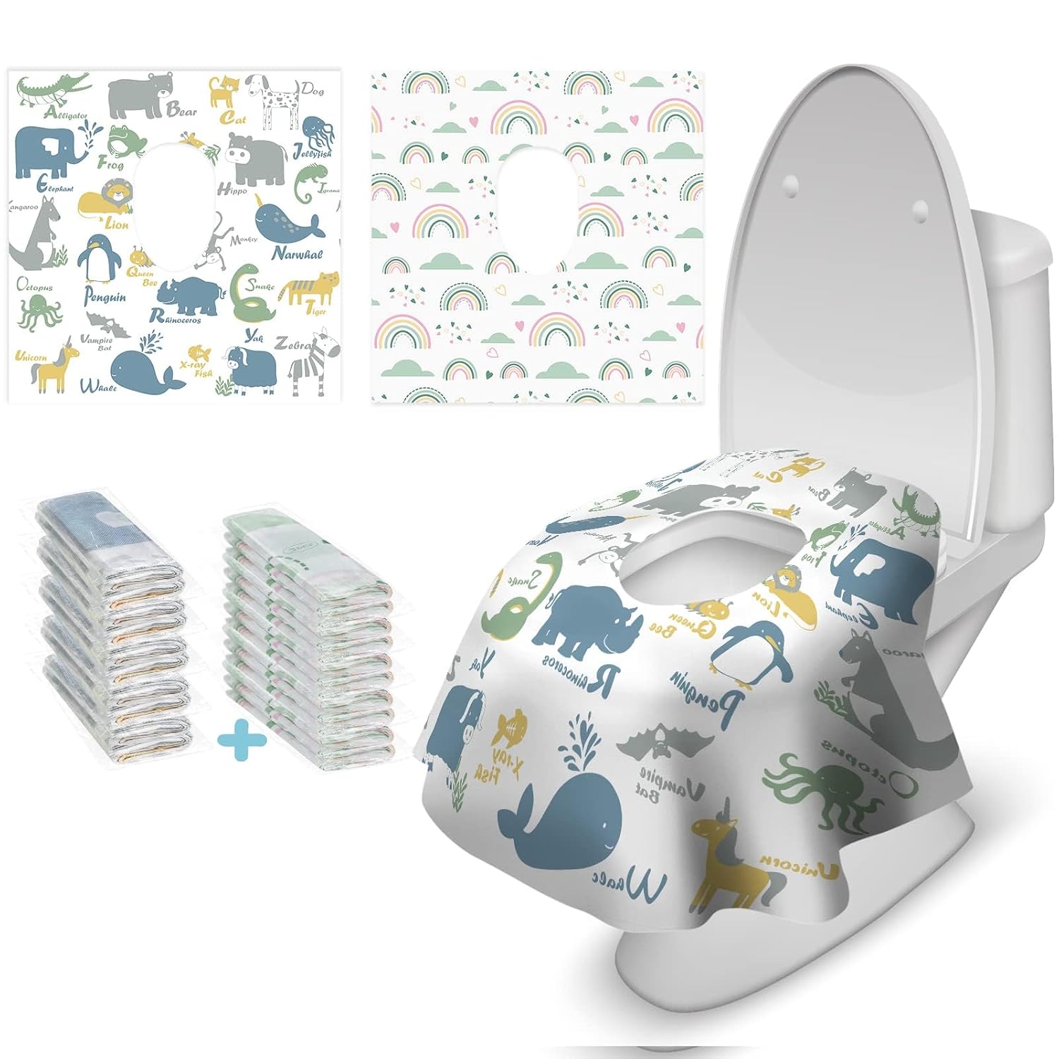 Blissful Diary 20 Pcs Toilet Seat Covers Disposable for Toddlers & Adults, Extra Large Waterproof, Portable Package for Travel, Kids Potty Training (Pack of 2)
