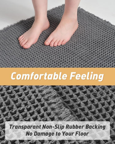 Upgraded Waffle Bath Mat Runner Absorbent Non Slip Bathroom Mat, 2' x 5'