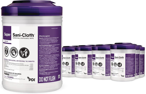 Super Sani-Cloth Disinfecting Cleaning Wipes, 12 Pack Case, 160 Count Each, Large Surface Wipes (6" x 6.75"), Multi-Surface Germicidal Cleaner for Home Health, Medical, Commercial Use