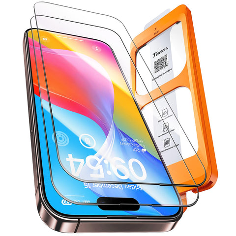 TOCOL for iPhone 16 Plus/15 Plus Screen Protector 9H Hardness Military Grade Shatterproof HD Tempered Glass Full Coverage Easy Installation Case Friendly 2 Pack