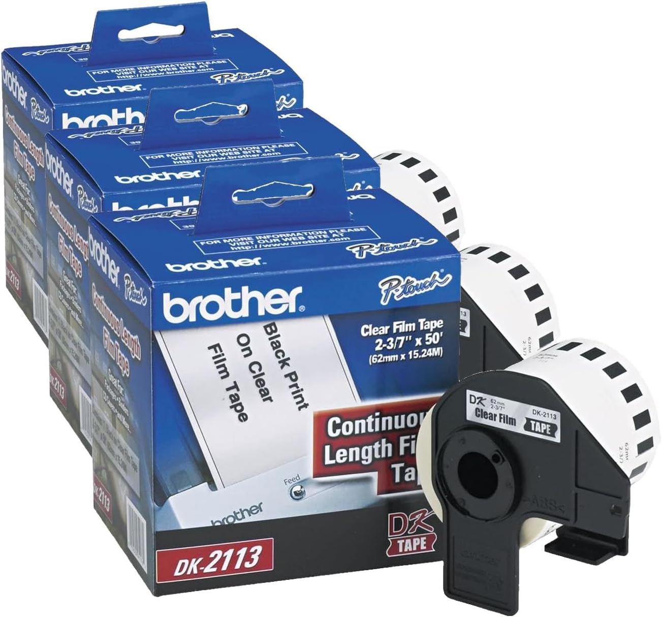 Brother Genuine DK-2113 Continuous Length Black on Clear Film Tape for Brother QL Label Printers, 2.4" x 50' (62mm x 15.2M), 1 Roll per Box, DK2113