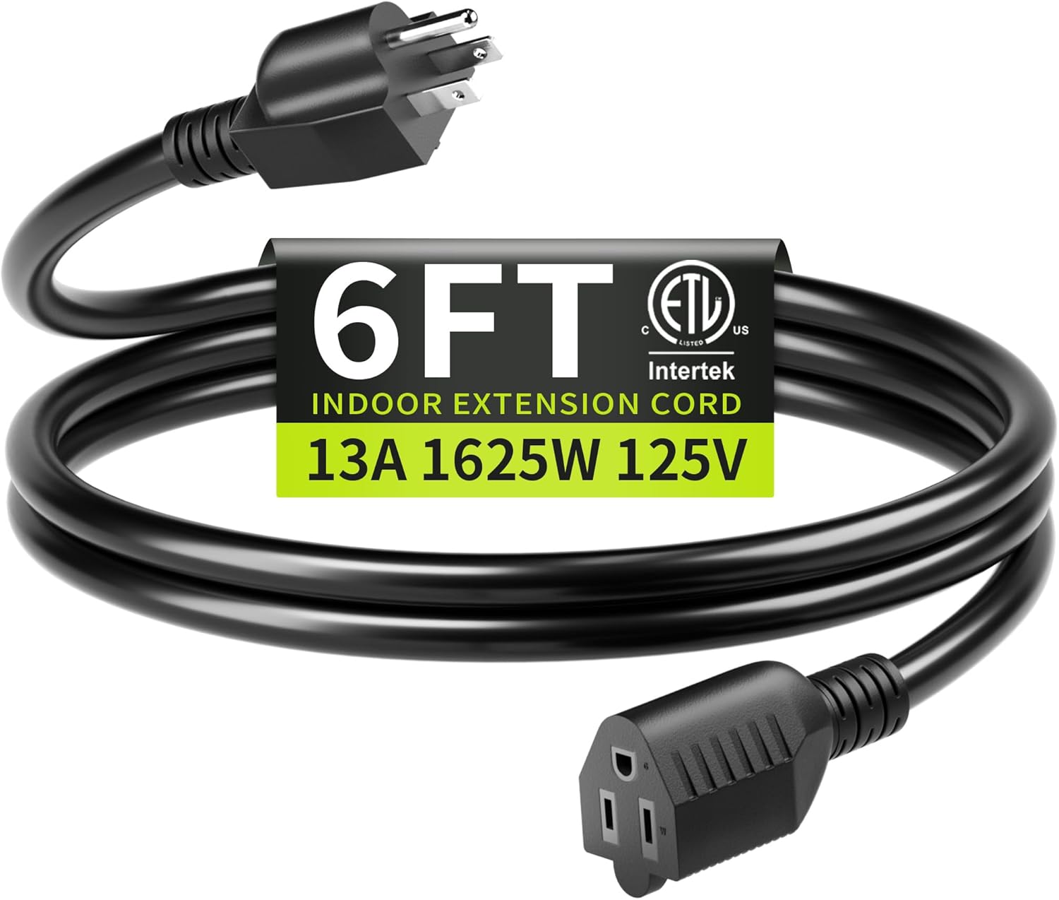 16/3 Black Extension Cord 6 FT Indoor, Short Extension Cord