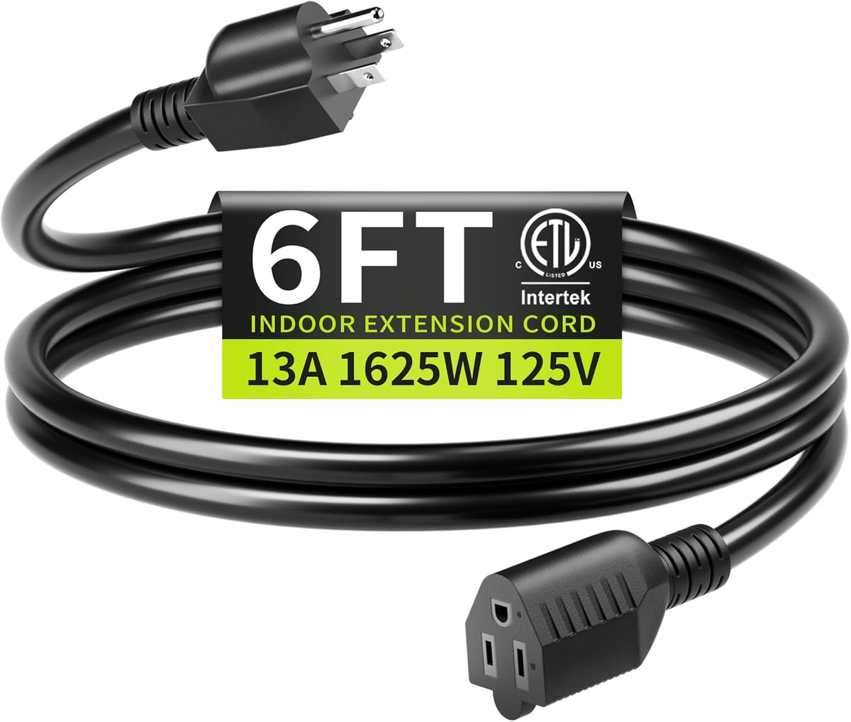16/3 Black Extension Cord 6 FT Indoor, Short Extension Cord