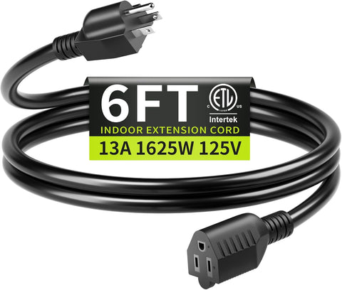 16/3 Black Extension Cord 6 FT Indoor, Short Extension Cord