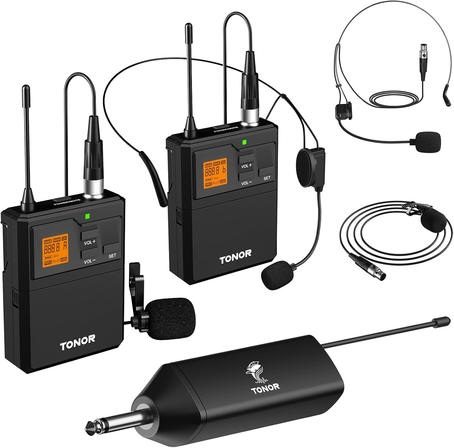 TONOR UHF Wireless Microphone System, 2 Sets Bodypack & Lavalier Mic