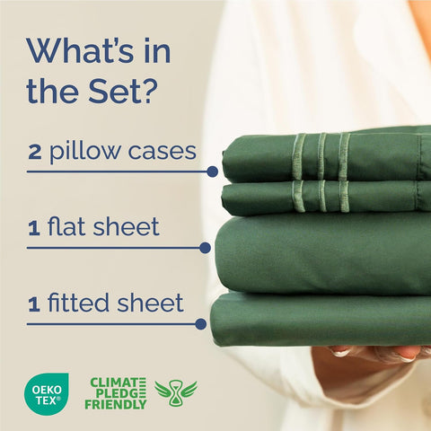 Full Size 4 Piece Sheet Set - Breathable & Cooling Sheets - Emerald Green