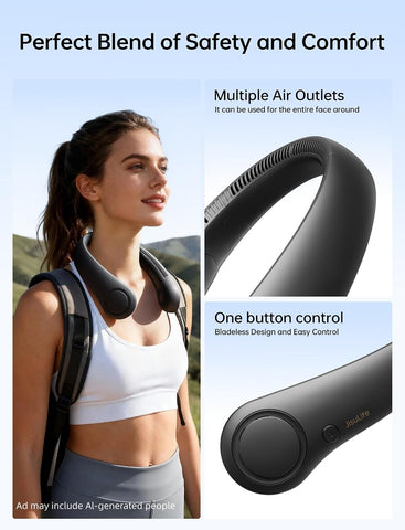 JISULIFE Portable Neck Fan, Hands-Free Bladeless, 5 Speeds, 4000 mAh