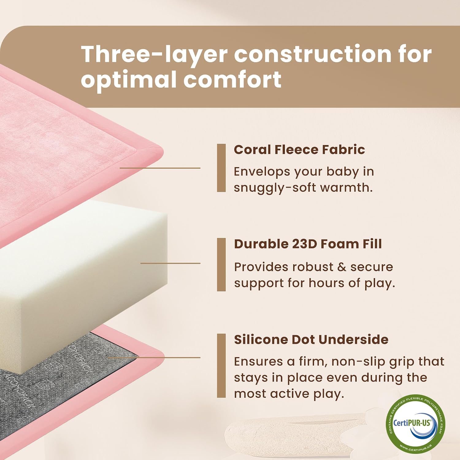 1.3" Thick Baby Play Mat for Floor,71x79 Ultra Soft Elasti-Foam Mat（Pink）