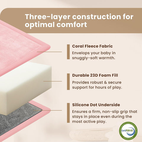 1.3" Thick Baby Play Mat for Floor,71x79 Ultra Soft Elasti-Foam Mat（Pink）