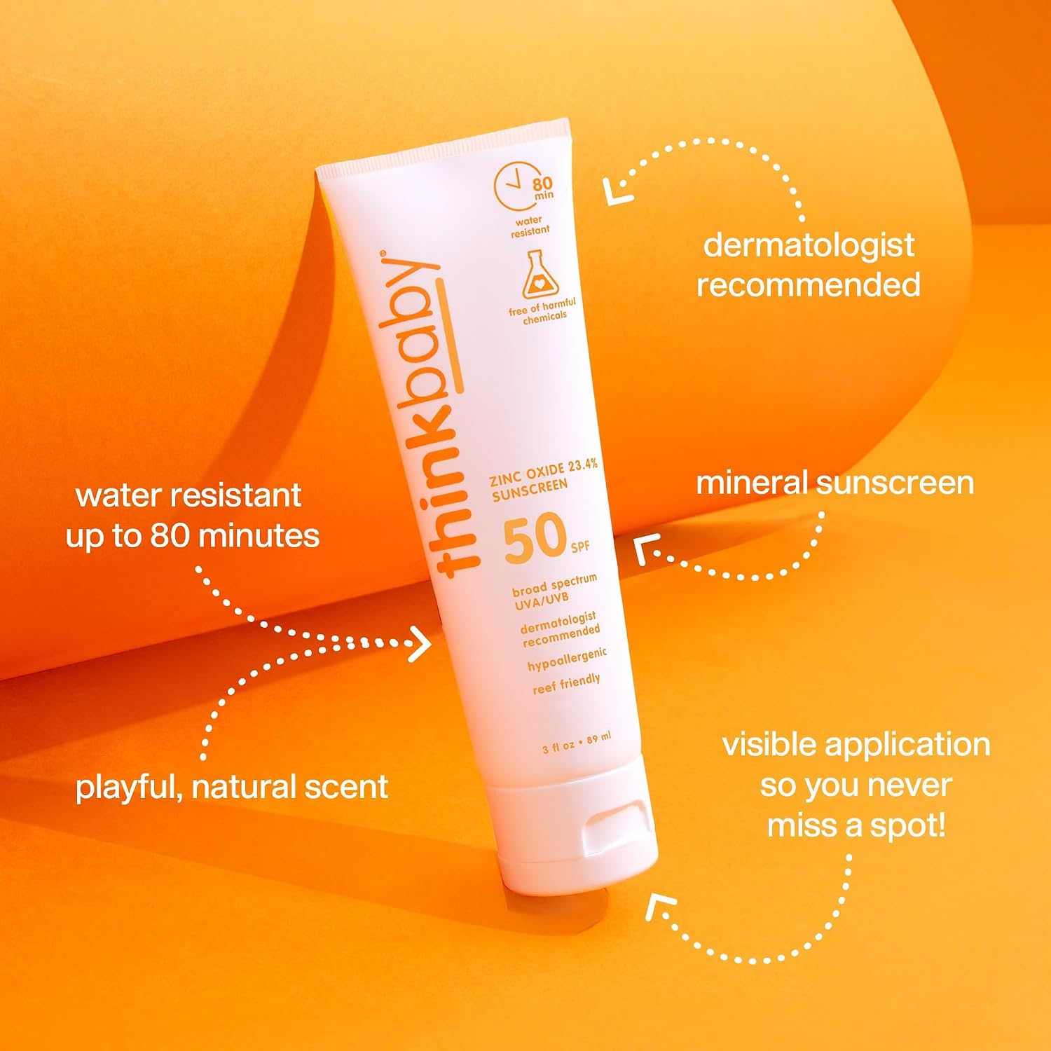 Thinkbaby Baby Sunscreen SPF 50+, Mineral Formula, Water Resistant, 3 Oz
