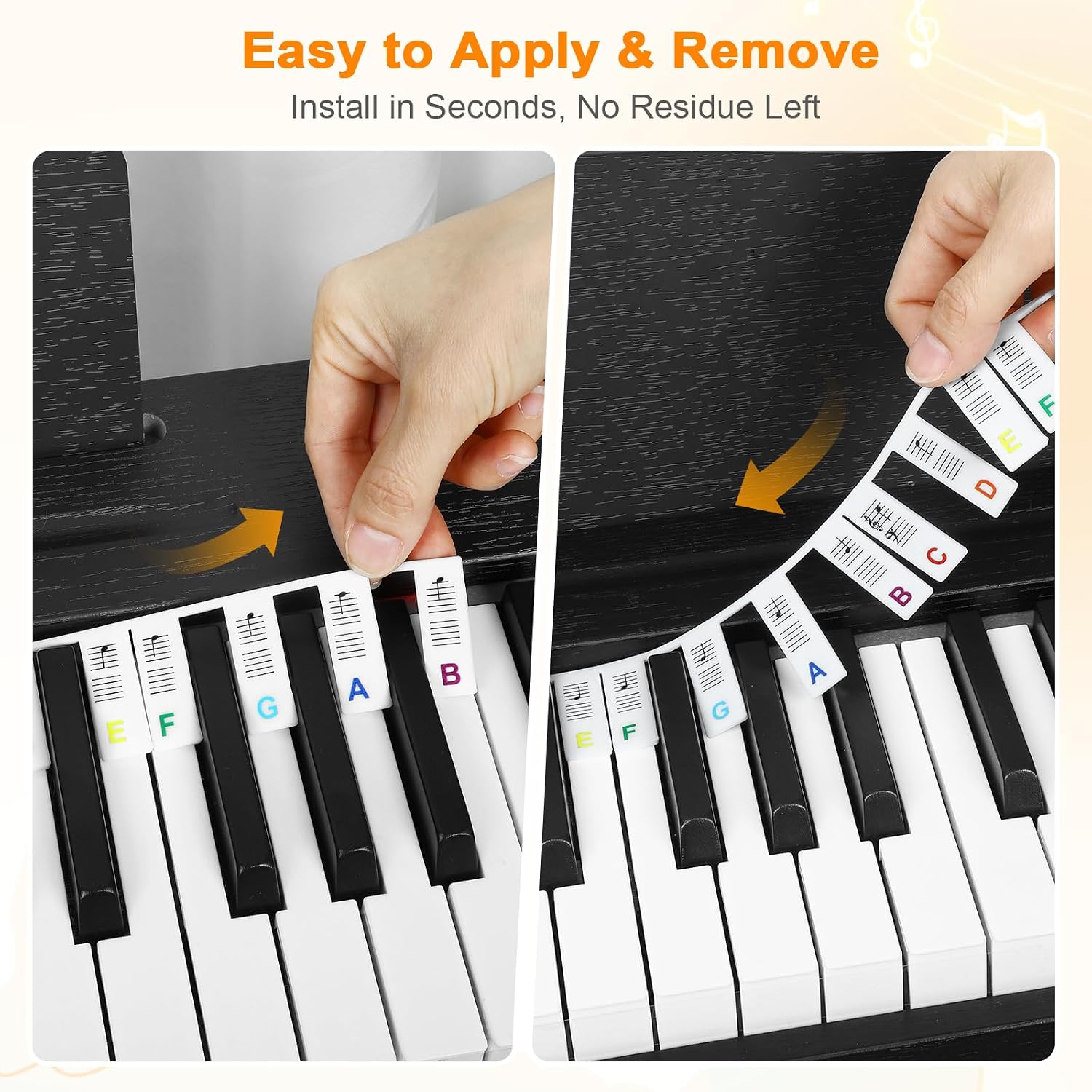 Piano Keyboard Stickers, Removable Piano Keyboard Note Labels for 88-Key