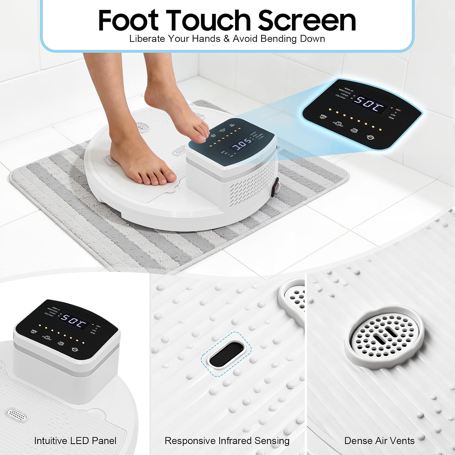Body Care Dryer, Full Body Dryer After Shower,1400W Body Heater Blow Dryer with Pre-Warm, Anti-Slip Foot Pad,4 speeds Electric Touch Screen Drying Machine for Home Bathroom 35000rpm