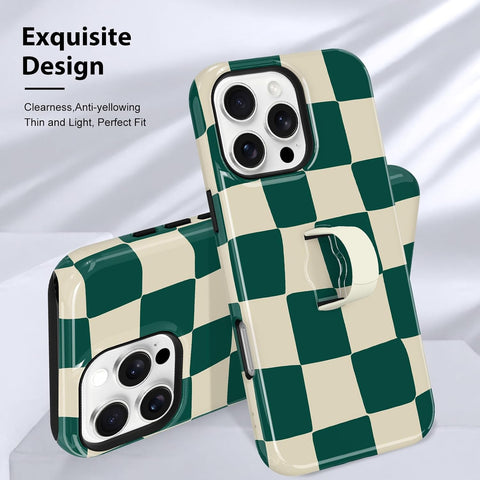 KANGHAR Compatible with iPhone 16 Pro Case Checkered -Green White