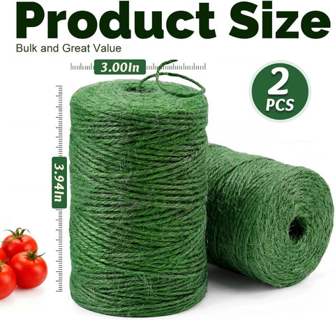 2Pack 2mm Natural Jute Twine String 1600 Feet Long Twine String for Crafting Gardening Gift Wrapping Macrame DIY Home Decor (Green-800Feet/Roll)
