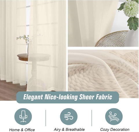 Extra Wide Cream Sheer Curtains 72 Inches Long 2 Panels, Light Filtering Lightweight Solid Sheer Curtains for Bedroom Living Room, Window Voile Sheer Drapes, Dual Rod Pocket, 2x59Wx72L Inches