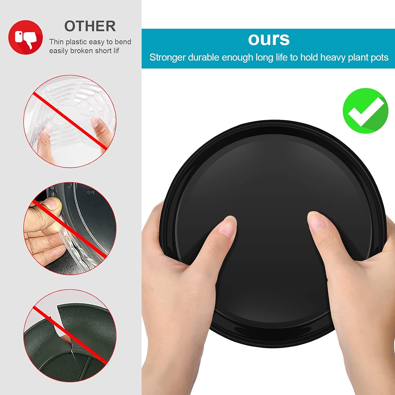 VUWEZ 6 Pack of 12 inch Plant Saucer, Plastic Plant Saucer 12" Round, Plant Saucers for Indoors, Plant Water Tray, Plant Trays for Pots, Planter Tray, Plant Saucers for Planter 11-13" (12", Black)