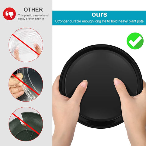 VUWEZ 6 Pack of 12 inch Plant Saucer, Plastic Plant Saucer 12" Round, Plant Saucers for Indoors, Plant Water Tray, Plant Trays for Pots, Planter Tray, Plant Saucers for Planter 11-13" (12", Black)
