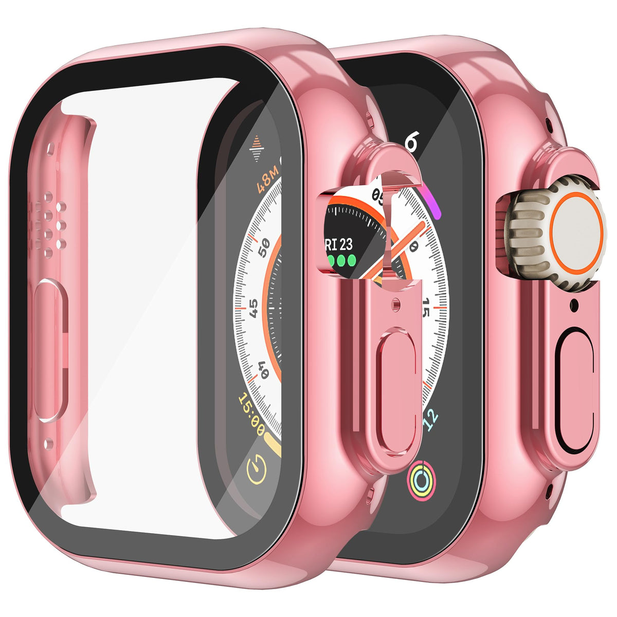 Misxi 2 Pack Hard PC Case with Tempered Glass Screen Protector Compatible with 49mm Apple Watch Ultra 2 / Ultra, Anti-Drop Scratch Resistant Lightweight Cover for iWatch, 1 Rose Pink + 1 Transparent