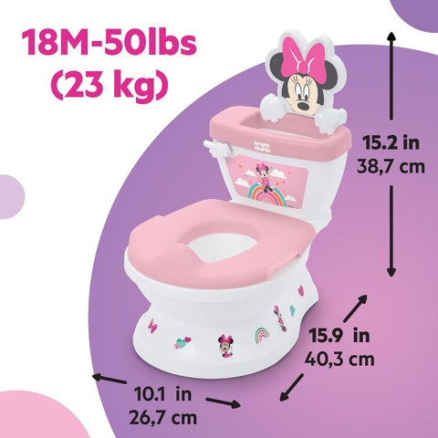 Bright Starts Disney Junior Minnie Mouse My Size Potty Training Toilet, Toddler Potty Chair with Flushing & Cheering Sounds, Removable Seat with Splash Guard & Handles, Ages 18+ Months, Up to 50 lbs
