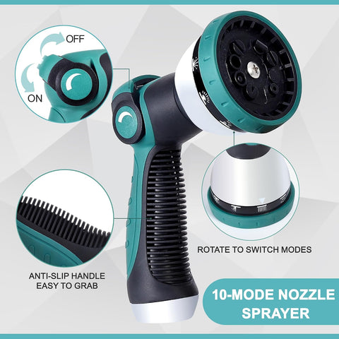 50FT Garden Hose, Stainless Steel Water Hose, Metal Hose Flexible with a 10-Mode Nozzle Sprayer, No Kink, Lightweight, Puncture Proof, Ideal for Yard, Lawn, Outdoor, 5/8'' Outside Diameter