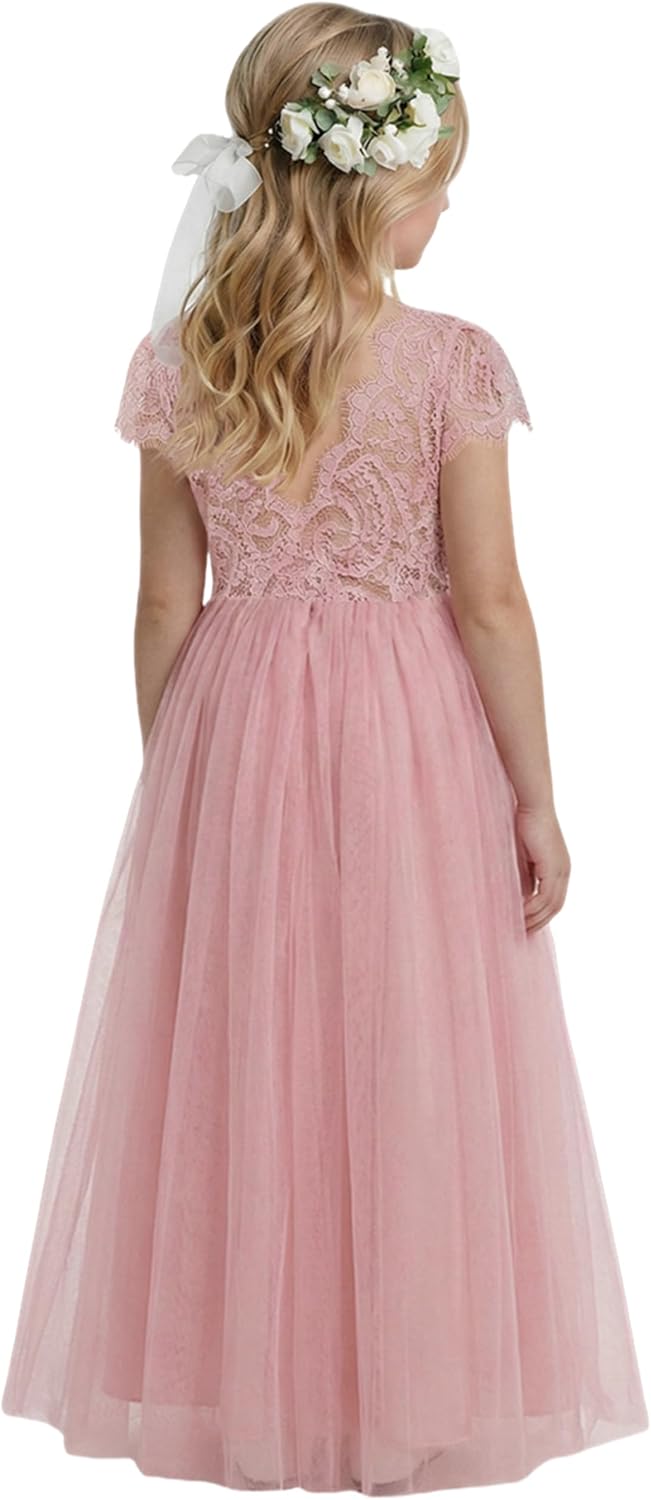 2Bunnies Girl Paisley Lace Back A-Line Straight Tutu Tulle Party Flower Girl Dress