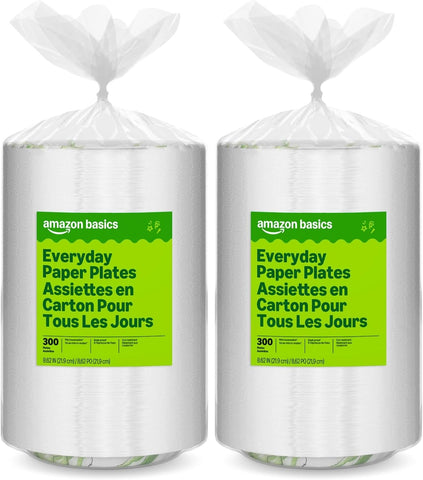 Amazon Basics Everyday Paper Plates, 8.62 Inch, Disposable, 600 Count, Packaging May Vary