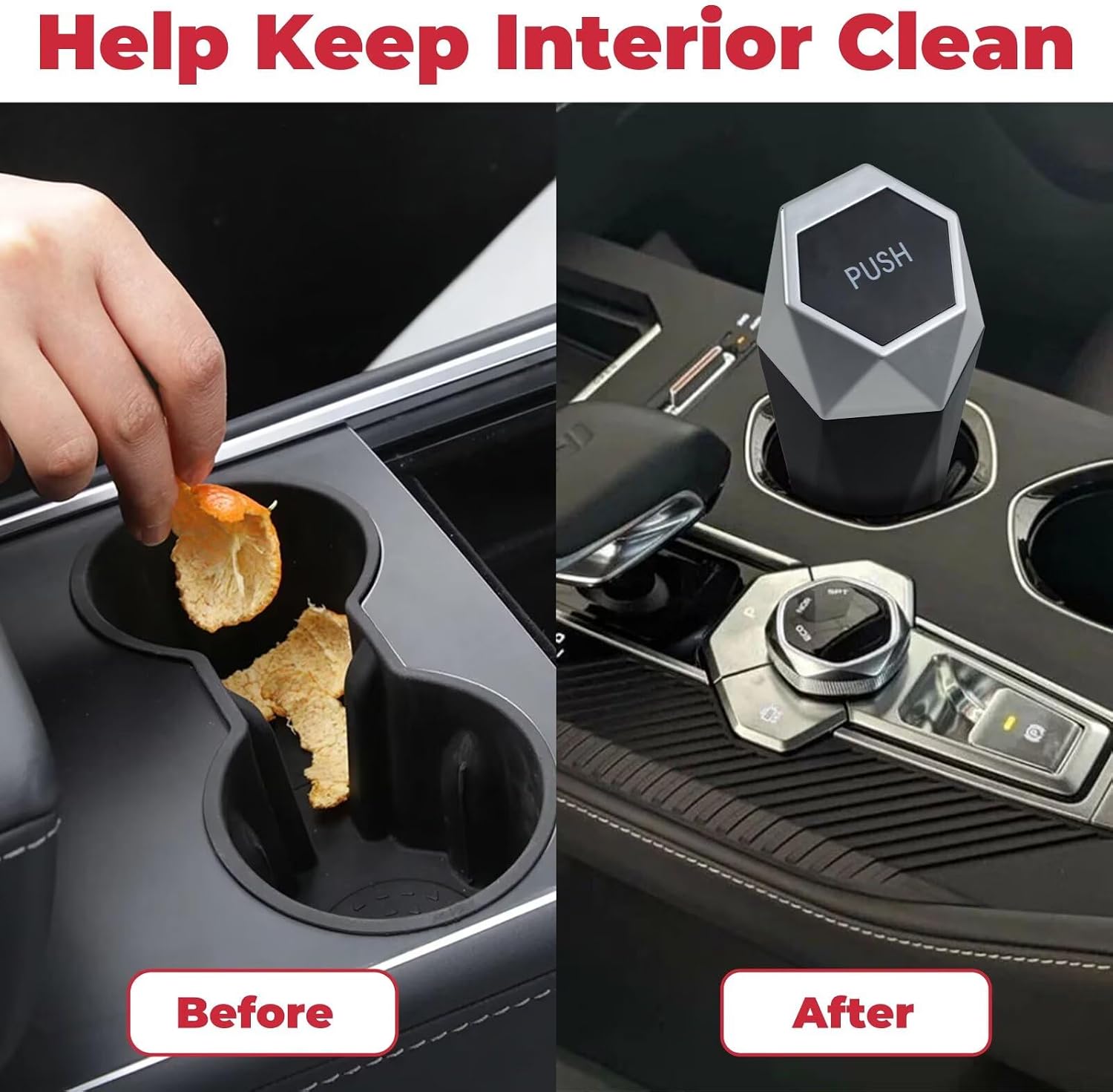 BFXM Car Trash Can Small Trash Bin with Lid, Car Accessories for Women