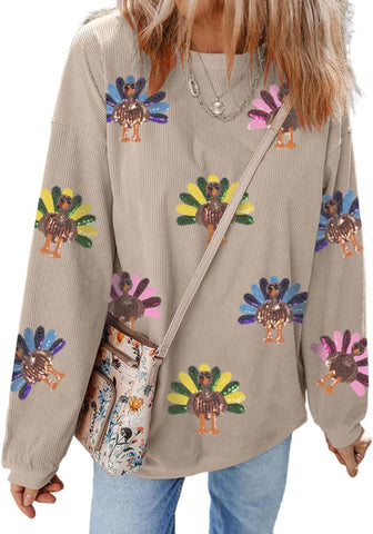 Pinclodly Halloween Sweatshirts for Women Sequin Color Block Crewneck Sweatshirts Long Sleeve Glitter Cute Sweatshirts