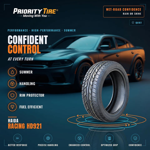 Haida Racing HD921 Summer Passenger Car Performance Radial Tire-185/55R14 185/55/14 185/55-14 80V Load Range SL 4-Ply BSW Black Side Wall UTQG 400AA