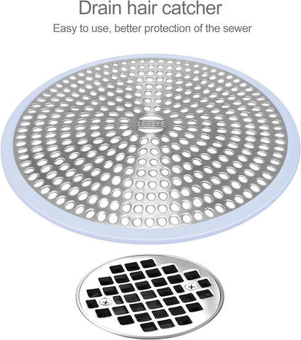 LEKEYE Shower Drain Hair Catcher | Strainer | Shower Stall Drain Cover | Bathroom Drain Protector Stainless Steel and Silicone(Light Blue)