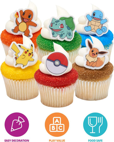 Pokémon Cupcake Decoration Toppers | 24 Pack Party Cake Rings