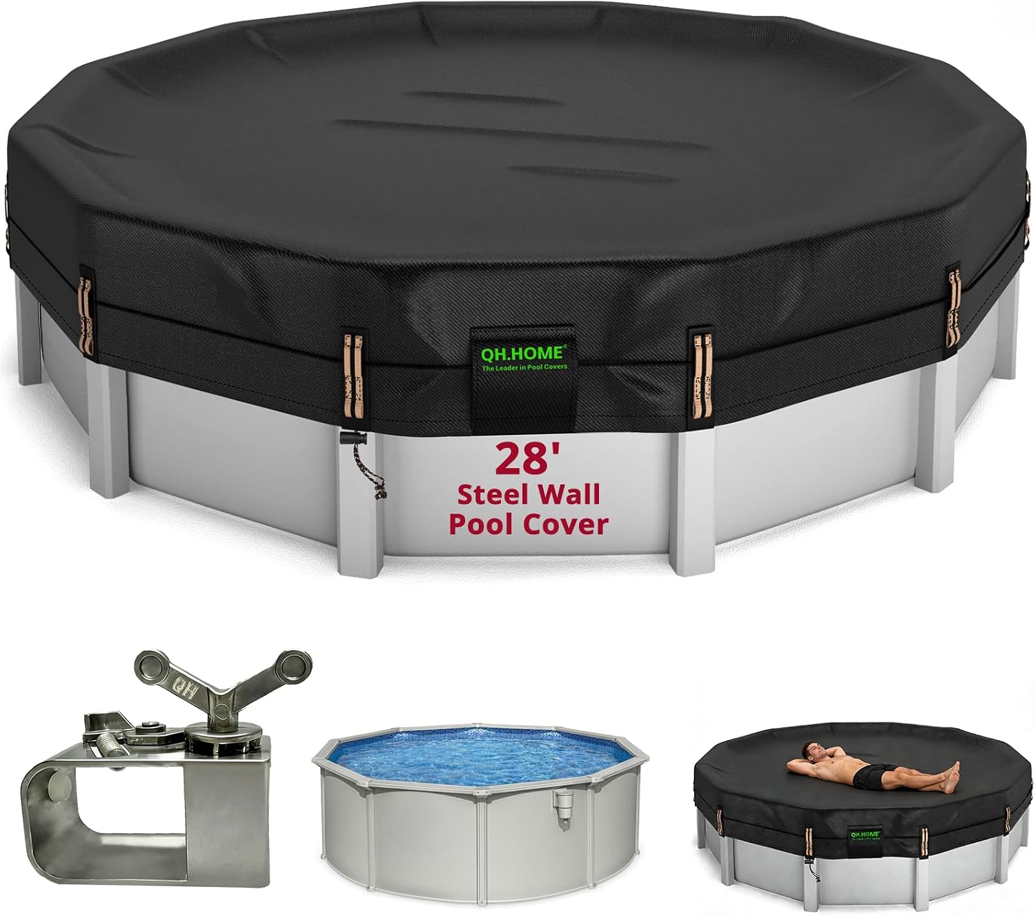 QH.HOME 550D 27/28 Ft Round Winter Pool Cover Resistant Heavy Duty Fabric