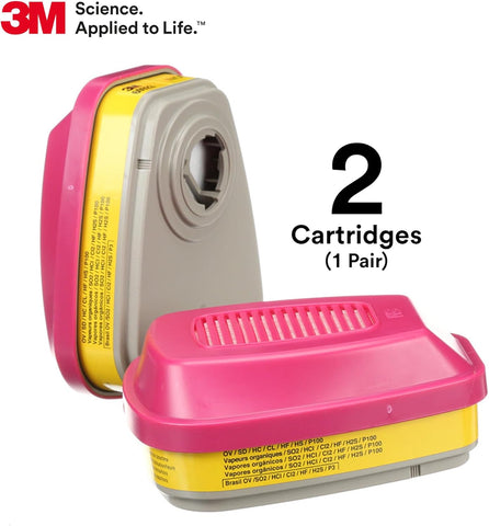 3M P100 Respirator Cartridge/Filter 60923, NIOSH Approved, 1 Pair