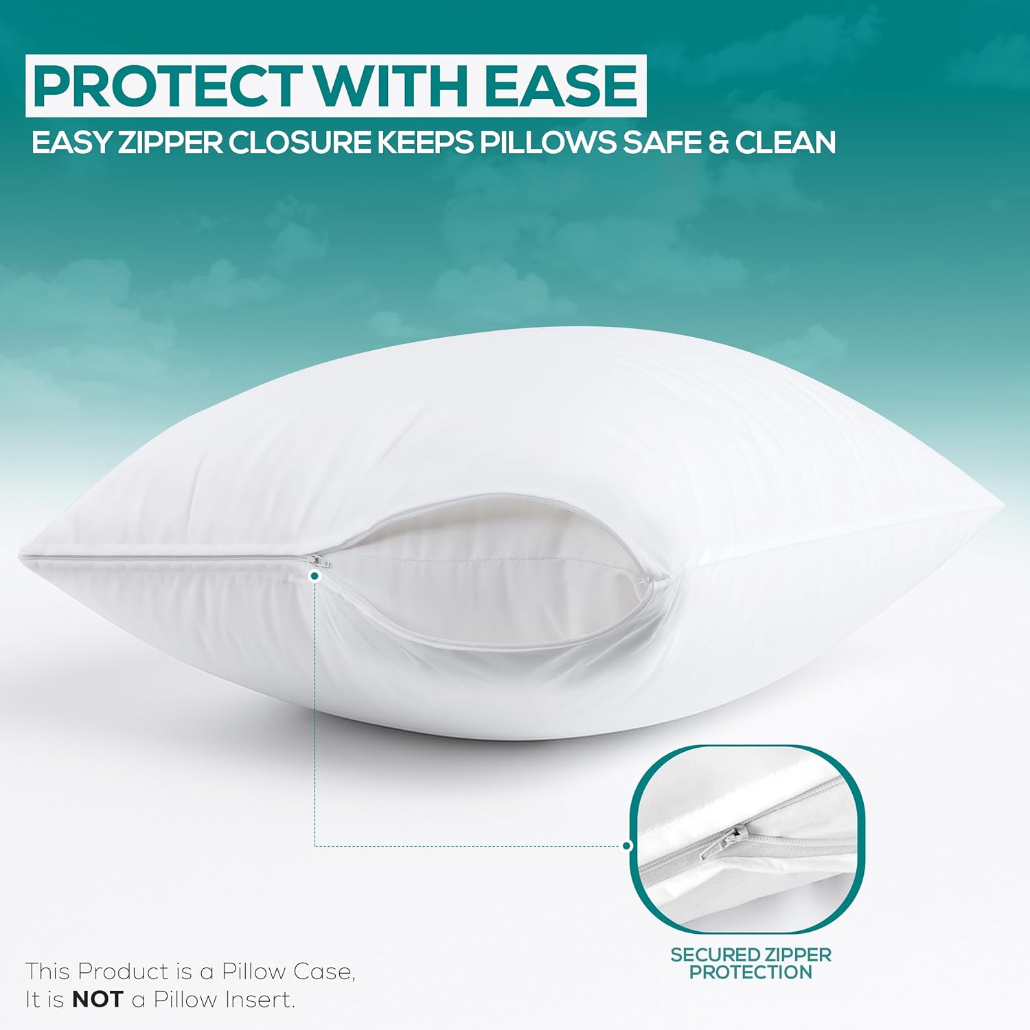 Set of 4 Pillow Protectors with Zipper Standard Size, Pillow Covers
