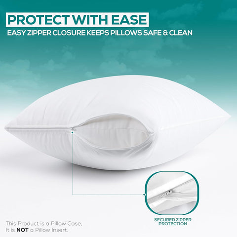 Set of 4 Pillow Protectors with Zipper Standard Size, Pillow Covers