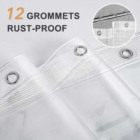 AmazerBath Heavy Duty Shower Curtain Liner 12 Gauge, 72 x 78 Inches Clear Shower Curtain Liner with 3 Clear Stones and 12 Grommet Holes, Weighted Plastic Shower Liner
