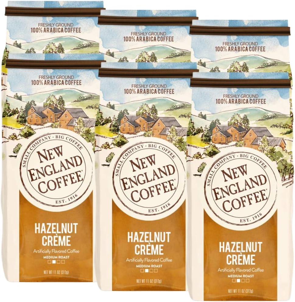 New England Coffee Hazelnut Crème Ground Coffee 11oz (Pack of 6)