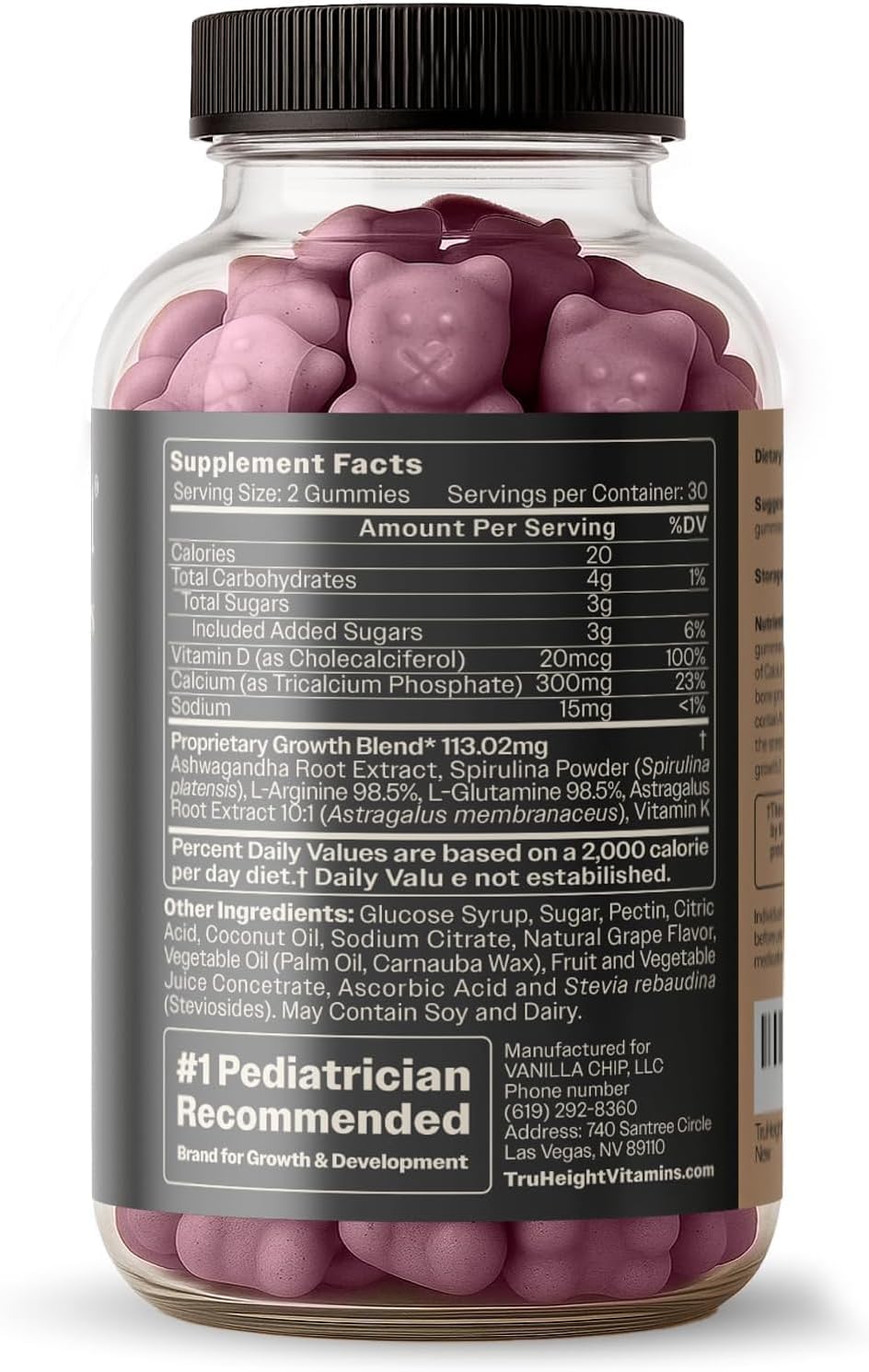 TruHeight Growth Gummies (Grape) Tall Nutrition for Natural Growth Supplement for Kids & Teens - Vitamin D, K, Calcium & Ashwagandha, Bone Strength Vitamins D3 K2, Picky Eater, Taller Ages 5+